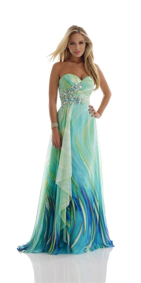 Green with blue accents dress. | Prom | Dresses, Strapless dress formal, Prom dresses