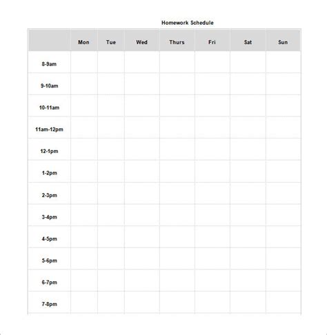 Homework Timetable Template | printable schedule template