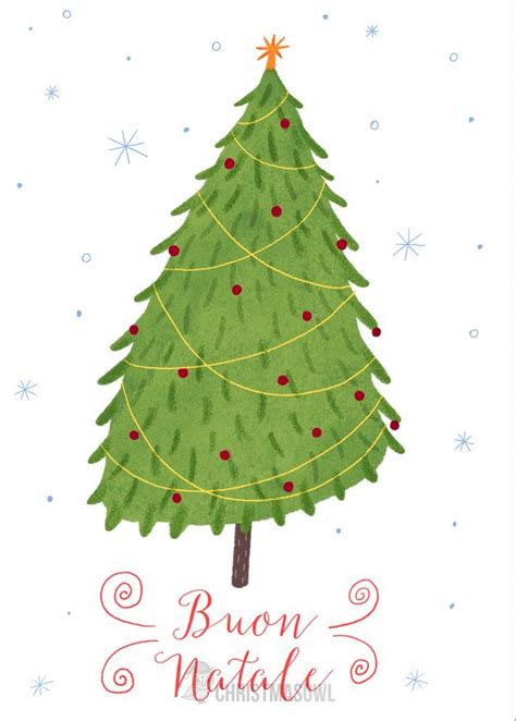 Free printable Italian Christmas card featuring the text "Buon Natale" and a Christmas tree ...