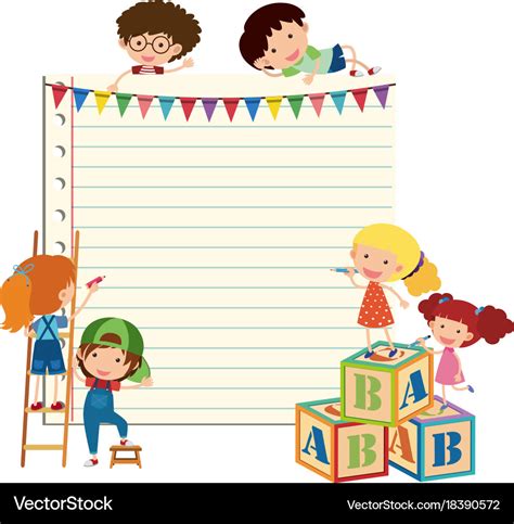 Paper template with happy children Royalty Free Vector Image