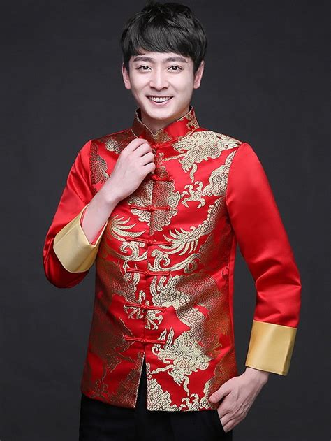 Traditional Chinese Men's Wedding Jacket with Golden Dragon - CozyLadyWear