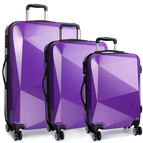 K6671L - Kono Hard Shell Suitcase Diamond Design 3 Piece Luggage Set Purple