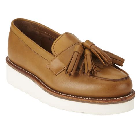 Grenson Women's Clara V Leather Platform Tassel Loafers - Tan - Free UK Delivery over £50