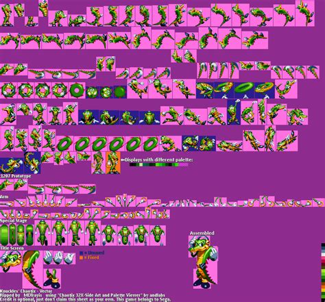 The Spriters Resource - Full Sheet View - Knuckles' Chaotix (32X) - Vector the Crocodile