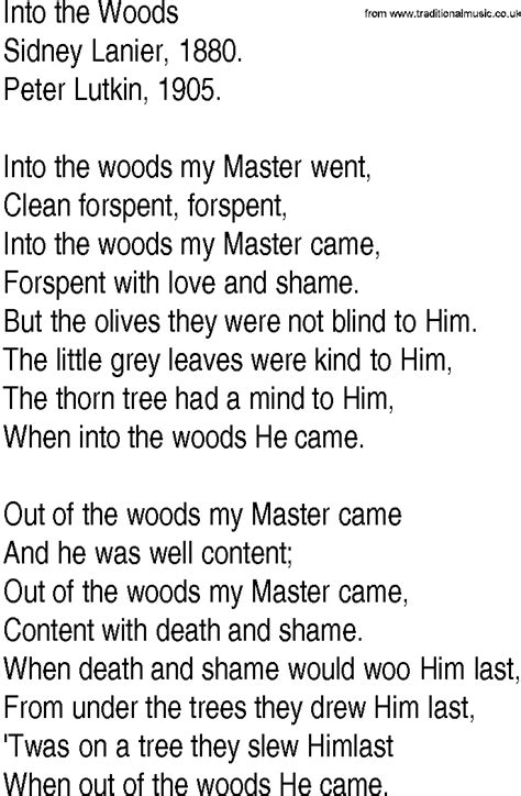 Hymn and Gospel Song Lyrics for Into the Woods by Sidney Lanier