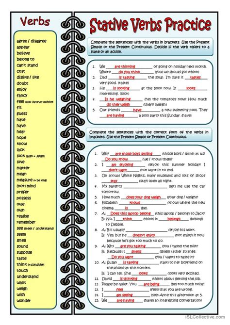 STATIVE VERBS with keys added genera…: English ESL worksheets pdf & doc