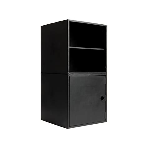 iCube 2-Cube Kit with Door and Shelf 27.5 in. x 13.75 in. Black Modular 2-Cube Storage Organizer ...