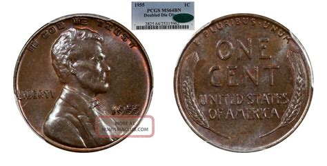 1955 Double Die Lincoln Penny Ms64 Bn Brown Pcgs Cac 1c Cent