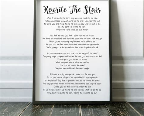 Rewrite The Stars Song Lyrics Print The Greatest Showman | Etsy