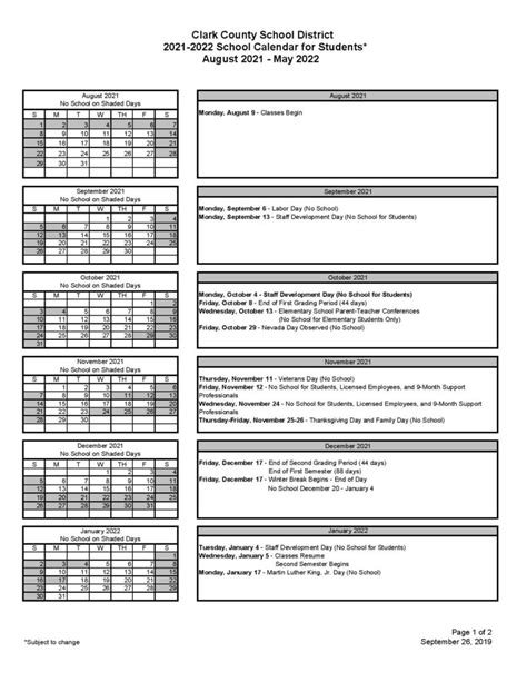 CCSD School Calendar 2021-2022 - Clark County School District