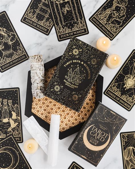 Gold Foil and Black Tarot Cards With Guide Book for Beginners and Advanced Tarot, Large Tarot ...