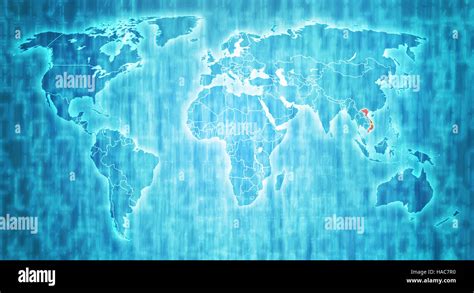 vietnam flag on blue digital world map with actual national borders Stock Photo - Alamy