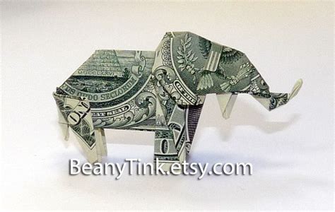 Dollar Origami Elephant Detailed by BeanyTink on Etsy