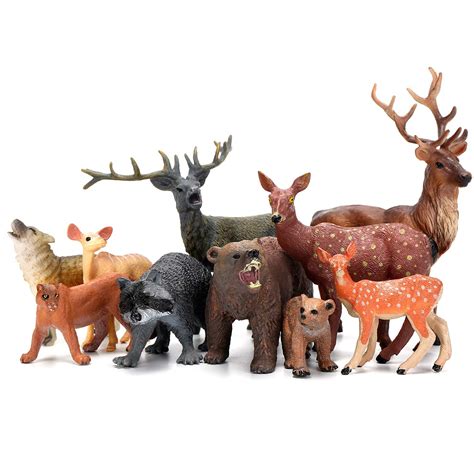 Buy Woodland Animals 10-Piece Figurine Set: Realistic Elk, Wolf, Bear ...