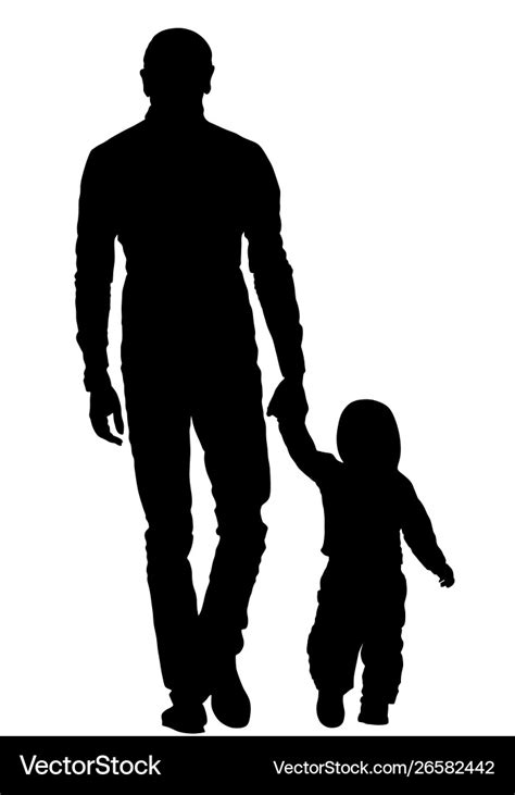 Father and son holding hands walking silhouette Vector Image