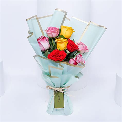 Multicolor Roses Bouquet qatar | Gift Multicolor Roses Bouquet- FNP