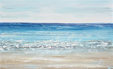 Giclee Print Abstract Beach Painting Coastal Blue Ocean Canvas Decor – Contemporary Art by Christine