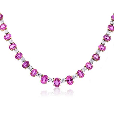 18k Two Tone Gold Pink Sapphire and Diamond Tennis Necklace-Boca Raton