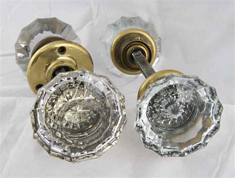 Antique Extra Large Fluted Glass Door Knob Set with Rosettes | Olde Good Things