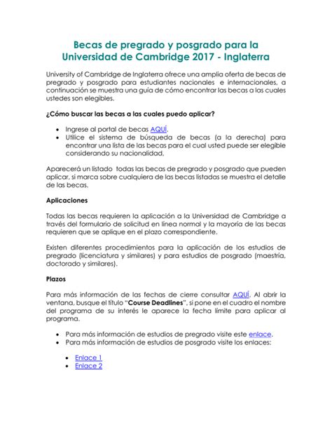 Becas de pregrado y posgrado para la Universidad de Cambridge