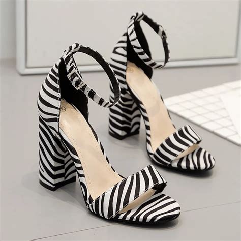 Super Fashion Peep Toe Zebra Striped High Heel Sandals Casual Buckle ...