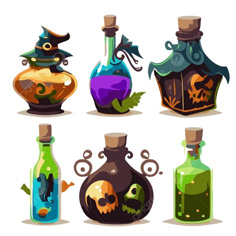 Halloween Potion Bottles Vector, Sticker Clipart An Animated Halloween ...