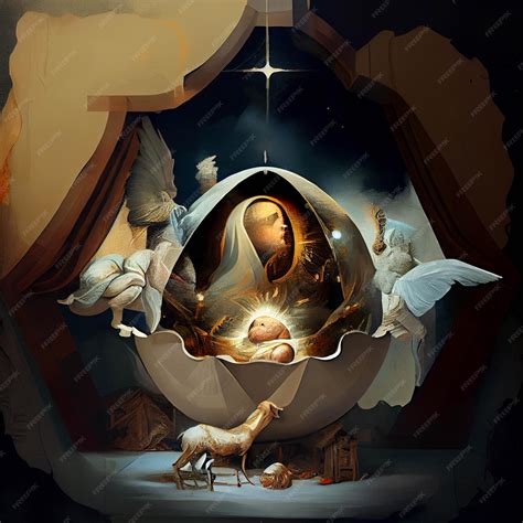 Premium AI Image | There is a nativity scene with angels and a baby ...