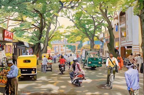 DAILY PAINTERS MARKETPLACE: Bangalore street scene, India, oil painting on canvas, impressionism ...