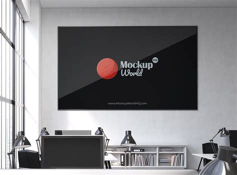 Free Office Interior with Big Horizontal Frame Mockup | Mockup World HQ