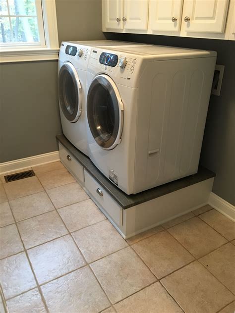 Laundry pedestal Custom built washer/dryer base cabinet with granite ...