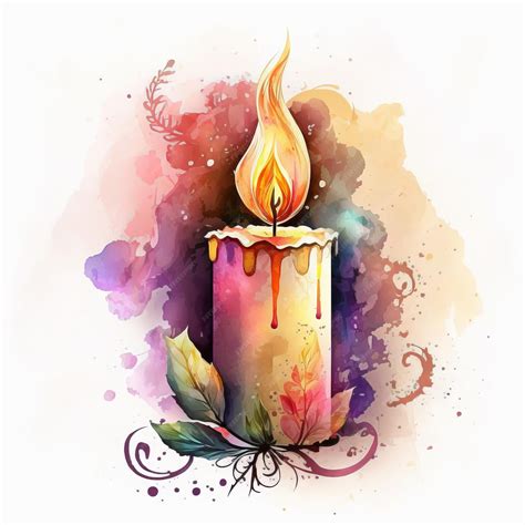 Premium Photo | Burning candle drawing with flowers paint watercolor ...