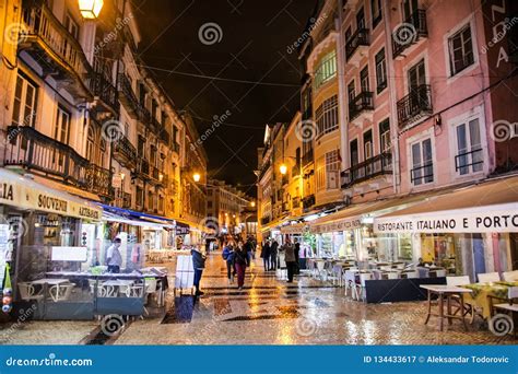 Street Cafe and Restaurants in the Center of Lisbon, Portugal Editorial Photography - Image of ...