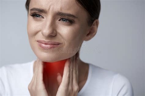Throat Pain. Ill Woman Having Sore Throat, Painful Feeling Stock Image - Image of discomfort ...