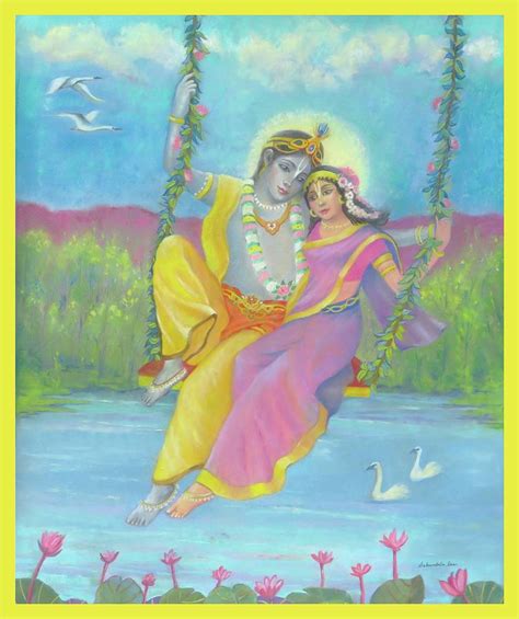 Radha Krishna On A Swing Painting by Anne Scardigli