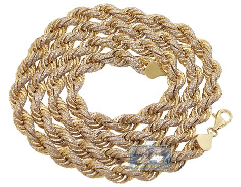 Mens Diamond Rope Chain Solid 14K Yellow Gold 26.50ct 8mm 28"