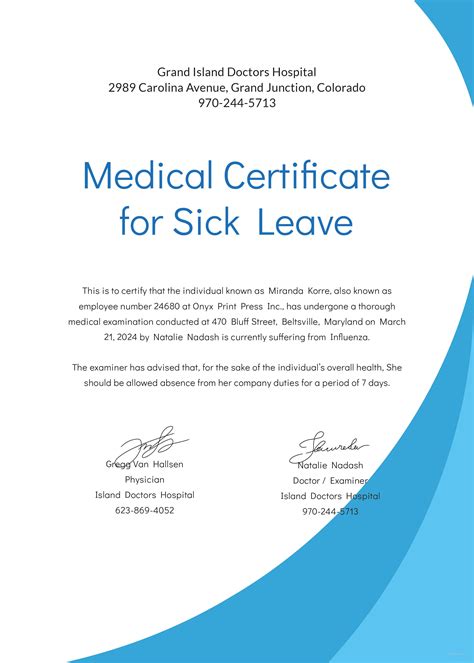 Medical Certificate Format for Sick Leave Template in InDesign, Illustrator, Pages, PSD, Google ...