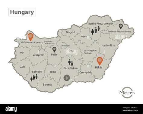 Hungary map, individual regions with names, Infographics and icons ...