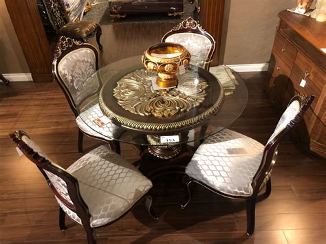 FORMAL DINING ROOM SET WITH ROUND GLASS TOP WITH CARVED BASE TABLE AND ...