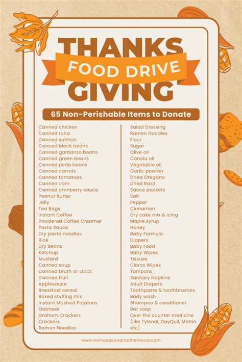 65 Non Perishable Foods for a Thanksgiving Food Drive - Mimosas & Motherhood