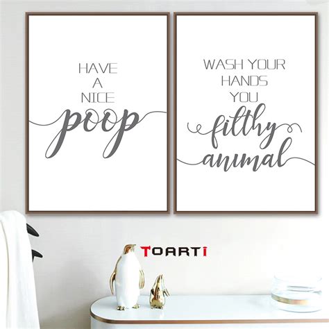 Funny Bathroom Quotes Modern Wall Posters Minimalist Black&White Nordic Prints Canvas Painting ...