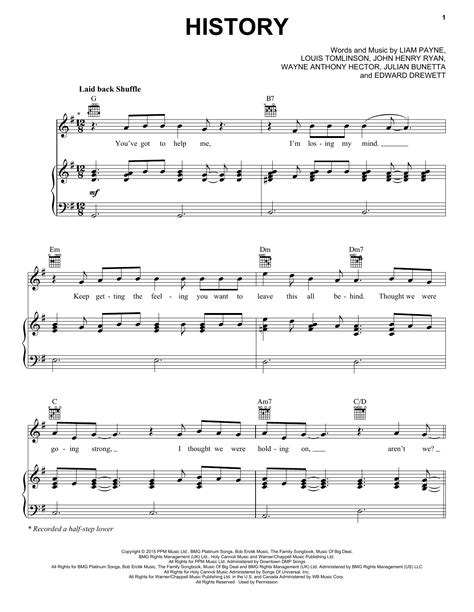 History by One Direction Sheet Music for Piano, Vocal & Guitar Chords ...