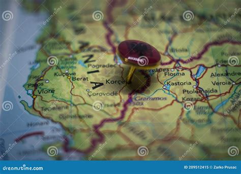 Korce Pinned on a Map with the Flag of Albania Stock Image - Image of ...