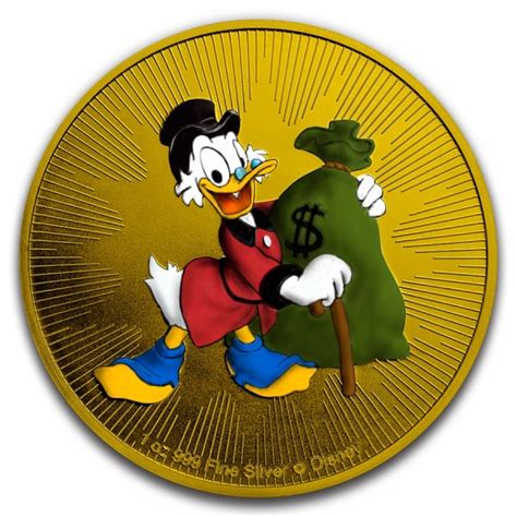 2018 1oz Niue $2 NZD Disney Scrooge Mcduck Colorized Gold Gilded Coin | European Mint