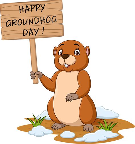 Happy groundhog day. Funny groundhog holding wooden sign 5161800 Vector Art at Vecteezy