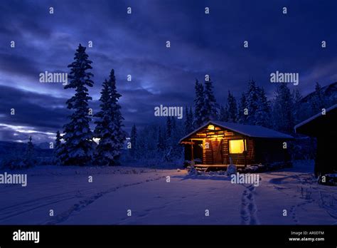 Log Cabin at Night AK Range Snowcapped Mtns Interior AK Winter Scenic ...