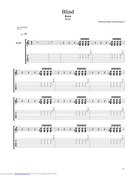 Blind guitar pro tab by Korn @ musicnoteslib.com