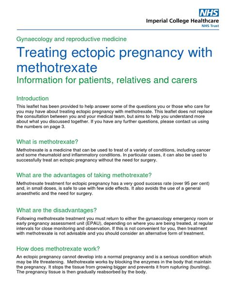 Treating Ectopic Pregnancy With Methotrexate | PDF | Pregnancy | Health ...