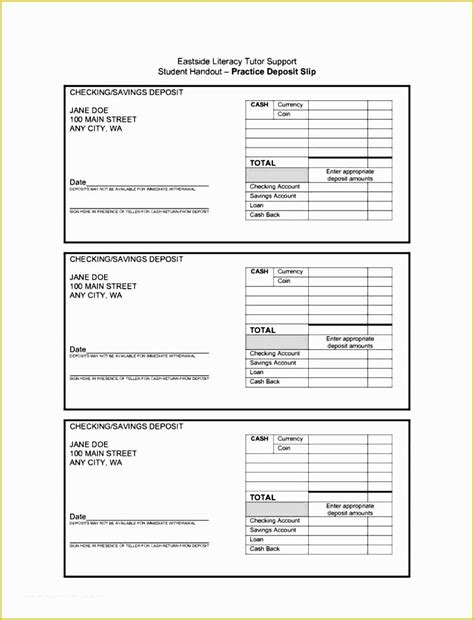 Free Excel Bank Deposit Slip Template