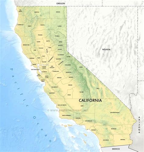 Physical map of California