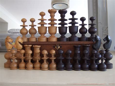LARGE SIZE Antique French REGENCE PATTERN Turned wood wooden CHESS PIECES, Set | Chess pieces ...